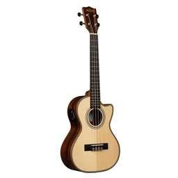 Kala KA-SSEBY-T-CE Solid Spruce Top Striped Ebony Tenor Ukulele w/Cutaway and EQ