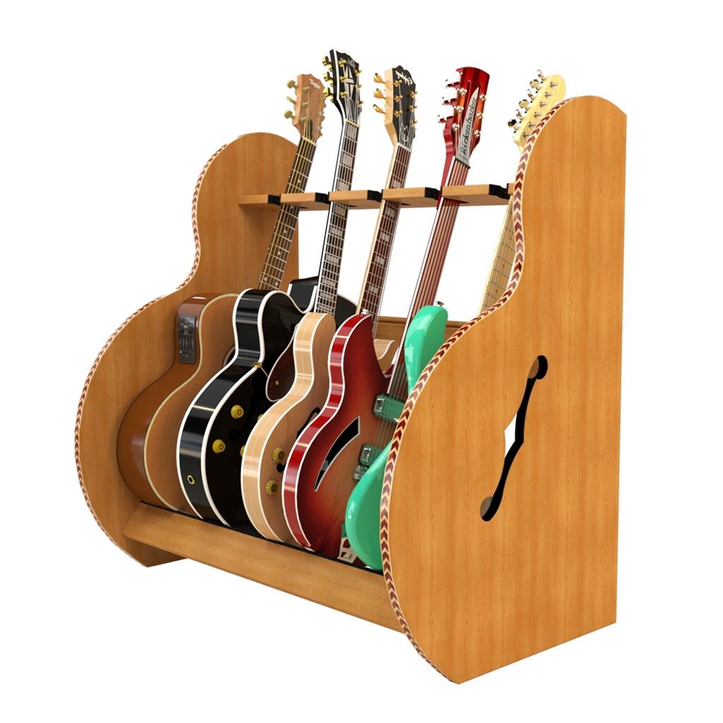 The Session™ Deluxe 5 Guitar Stand in Red Oak by A&S Crafted Products