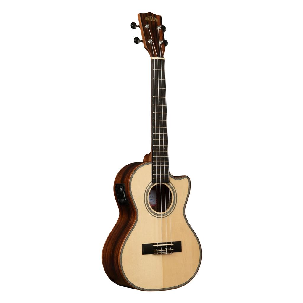 Kala KA-SSEBY-T-CE Solid Spruce Top Striped Ebony Tenor Ukulele w/Cutaway and EQ