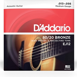 D'Addario  EJ12 80/20 Bronze Acoustic Guitar Strings, Medium, 13-56